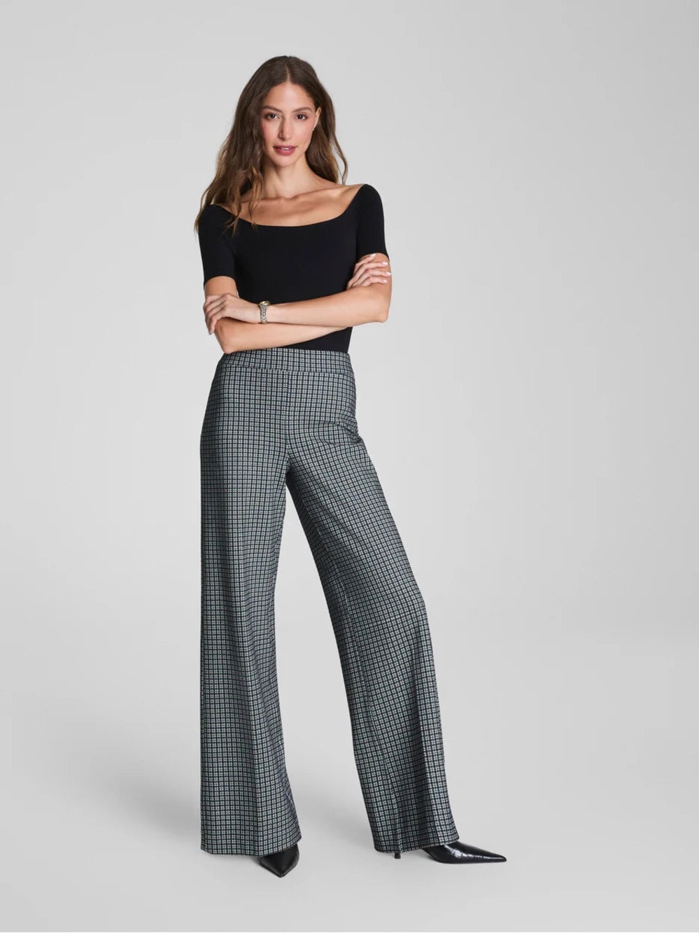 SPANX PerfectFit Ponte Wide Leg Pants Pull On Check Large